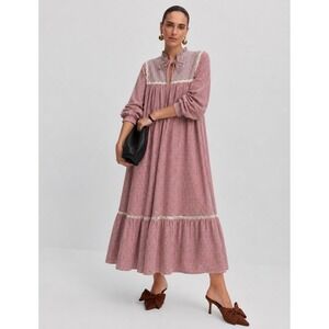 Wiggy Kit Pink Gingham Linen Cotton Prairie Maxi Dress S Cottagecore NWOT $950